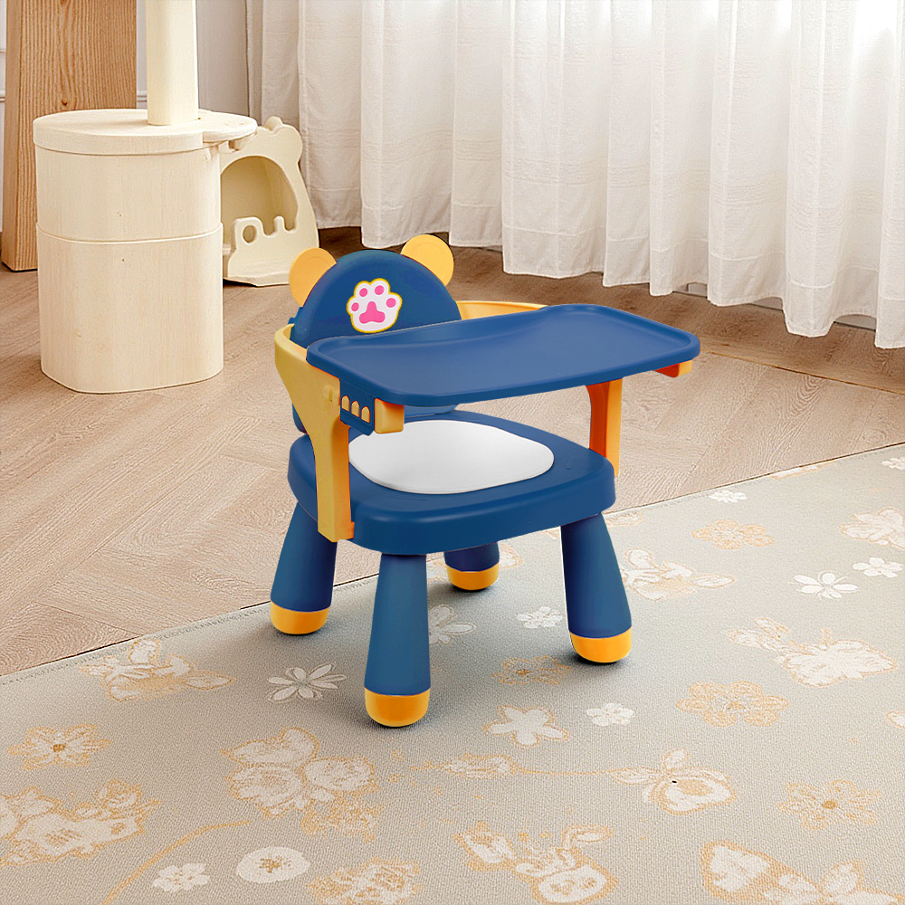 Feeding Chair - Toddler Dining Chair with Tray, Household Small Stools, Multifunctional Lightweight Game Stool with Music for Camping Lawn Beach Travel